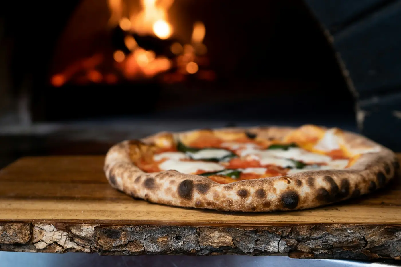 A pizza on the board